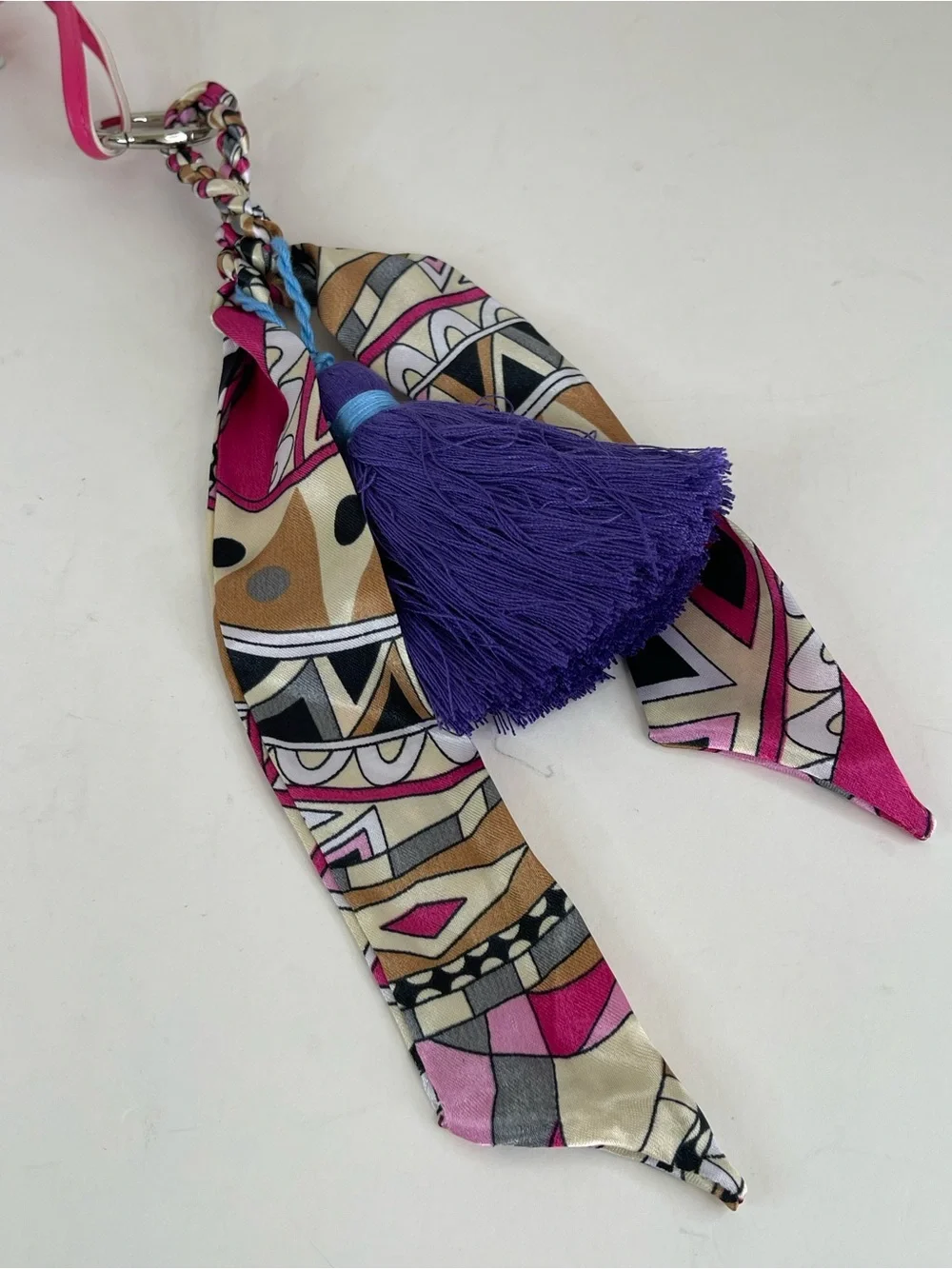 Bright Yellow Pony Bag Charm with Blue Wings and Purple Tassel